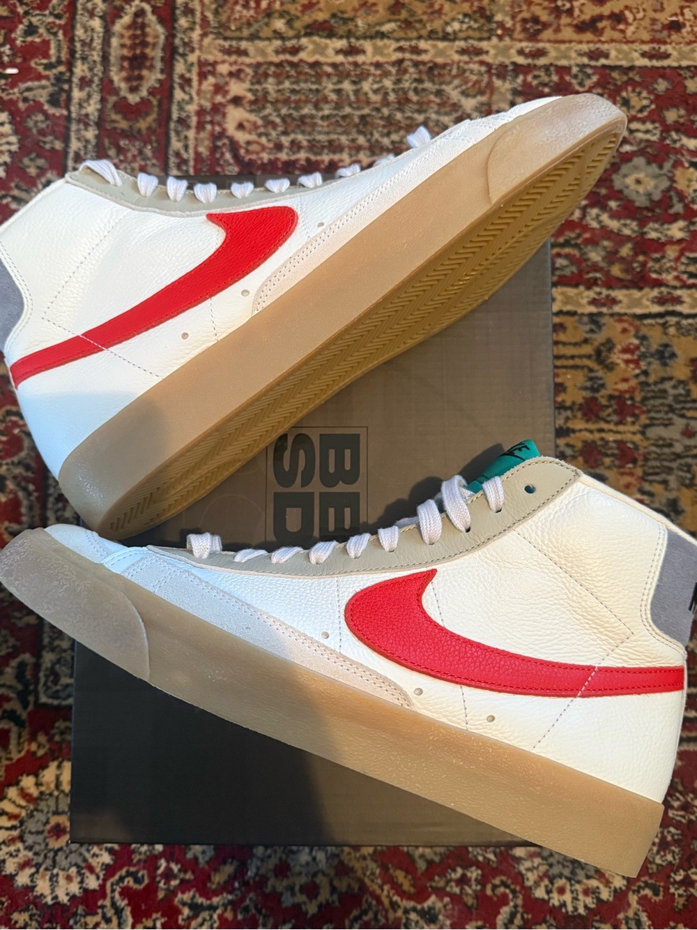 Nike Blazer - Men’s High-Top Leather Sneakers — White with Red Swoosh